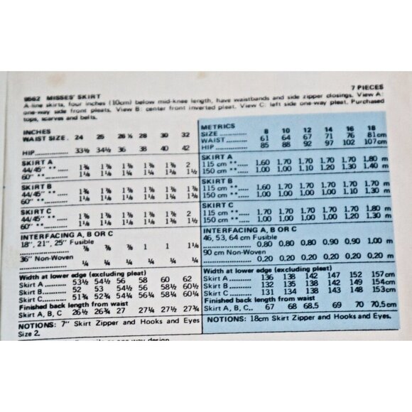 Vogue 9562 Sewing Pattern Very Easy Misses' Skirt A Line Uncut  Size 10 - Picture 2 of 3